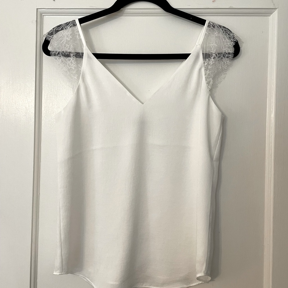 White Express Cap Sleeve Lace Blouse